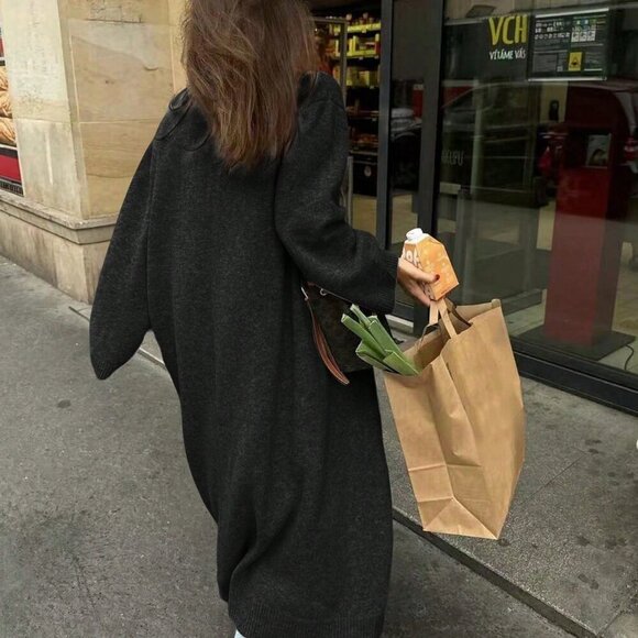 Black casual womens open front knit sweater cardigan - Picture 5 of 9